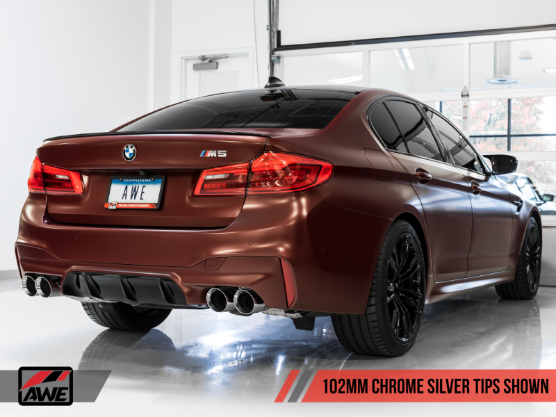 AWE Tuning 18-19 BMW M5 (F90) 4.4T AWD Axle-back Exhaust - Track Edition (Chrome Silver Tips)