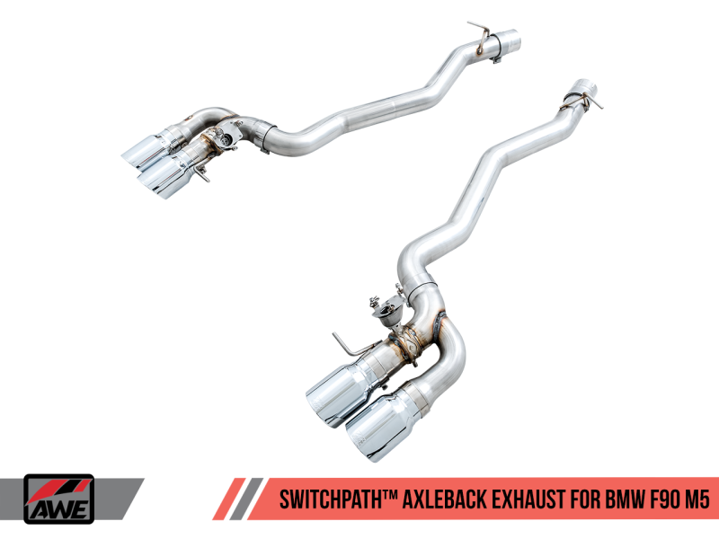 AWE Tuning 18-19 BMW M5 (F90) 4.4T AWD SwitchPath Cat-back Exhaust - Chrome Silver Tips