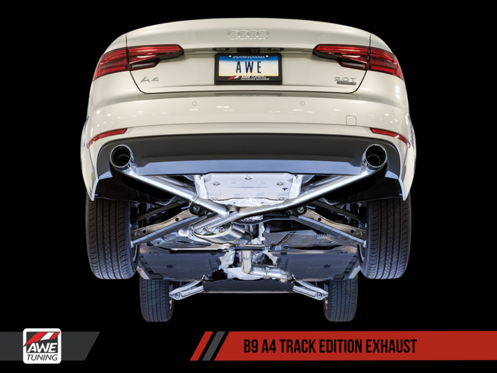 AWE Tuning Audi B9 A4 Track Edition Exhaust Dual Outlet - Chrome Silver Tips (Includes DP)