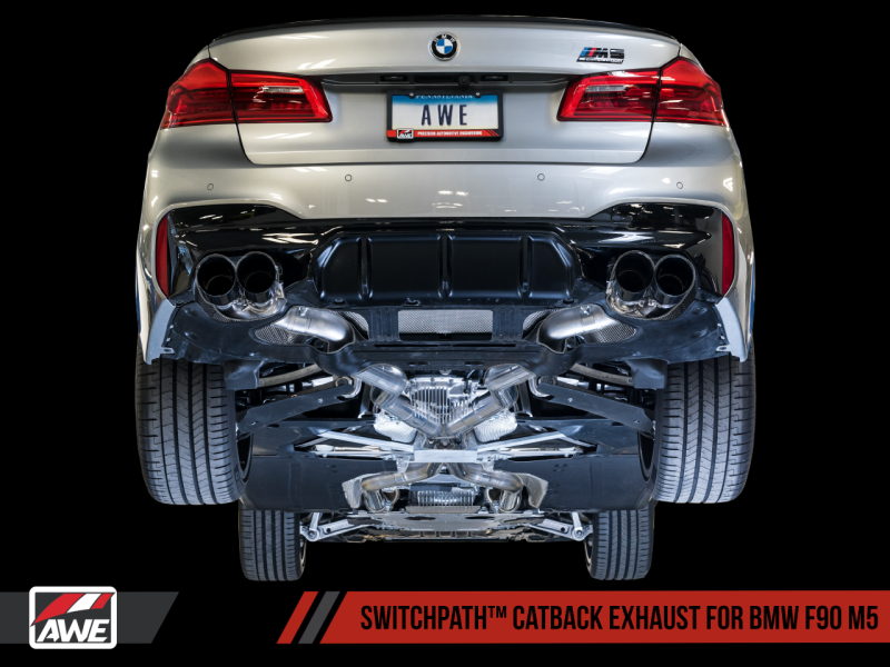 AWE Tuning 18-19 BMW M5 (F90) 4.4T AWD SwitchPath Cat-back Exhaust - Chrome Silver Tips