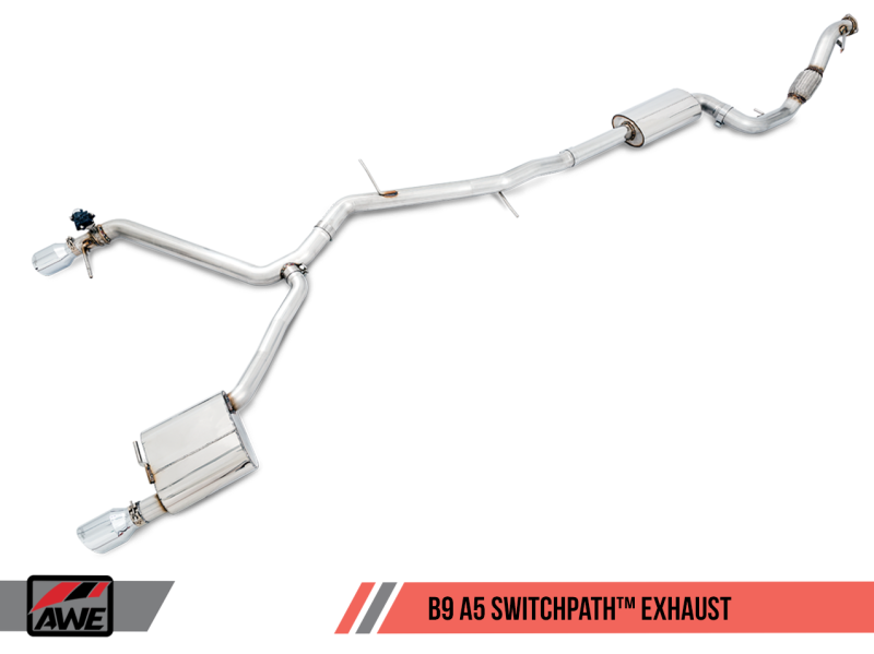 AWE Tuning Audi B9 A5 SwitchPath Exhaust Dual Outlet - Chrome Silver Tips (Includes DP and Remote)