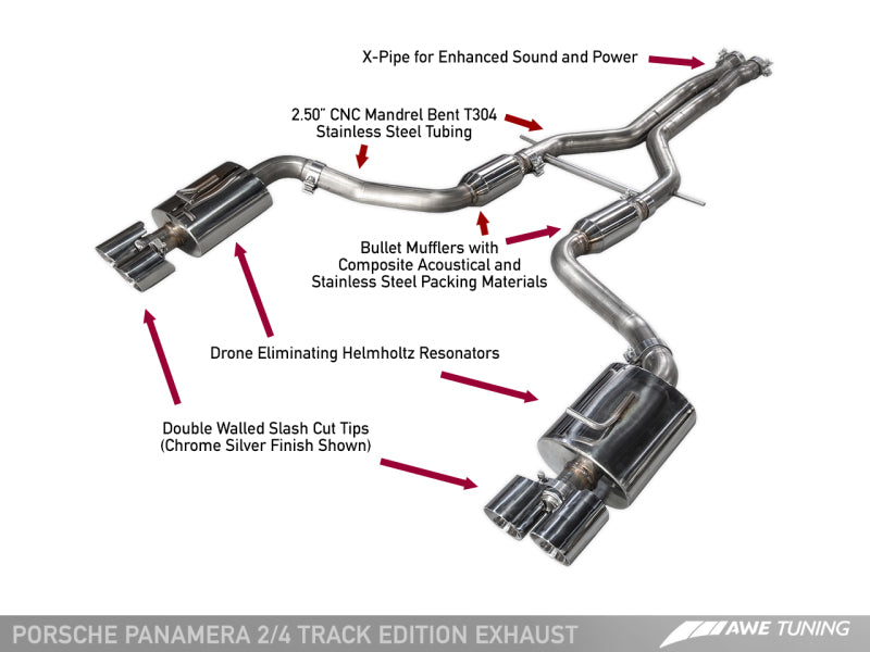 AWE Tuning Panamera 2/4 Track Edition Exhaust (2011-2013) - w/Chrome Silver Tips