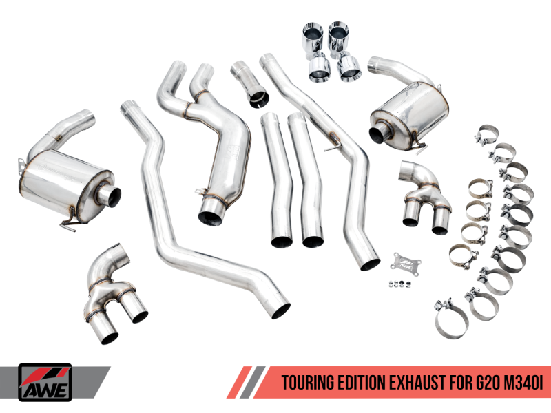 AWE Tuning 2019+ BMW M340i (G20) Non-Resonated Touring Edition Exhaust - Quad Chrome Silver Tips