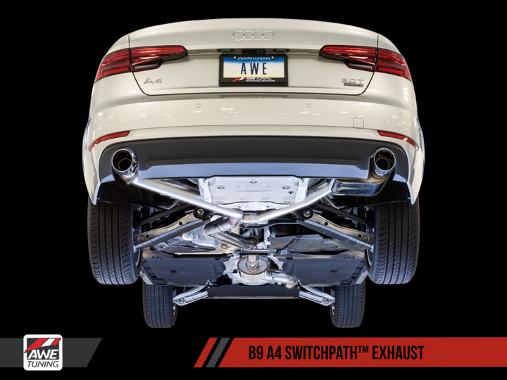 AWE Tuning Audi B9 A4 SwitchPath Exhaust Dual Outlet - Chrome Silver Tips (Includes DP and Remote)